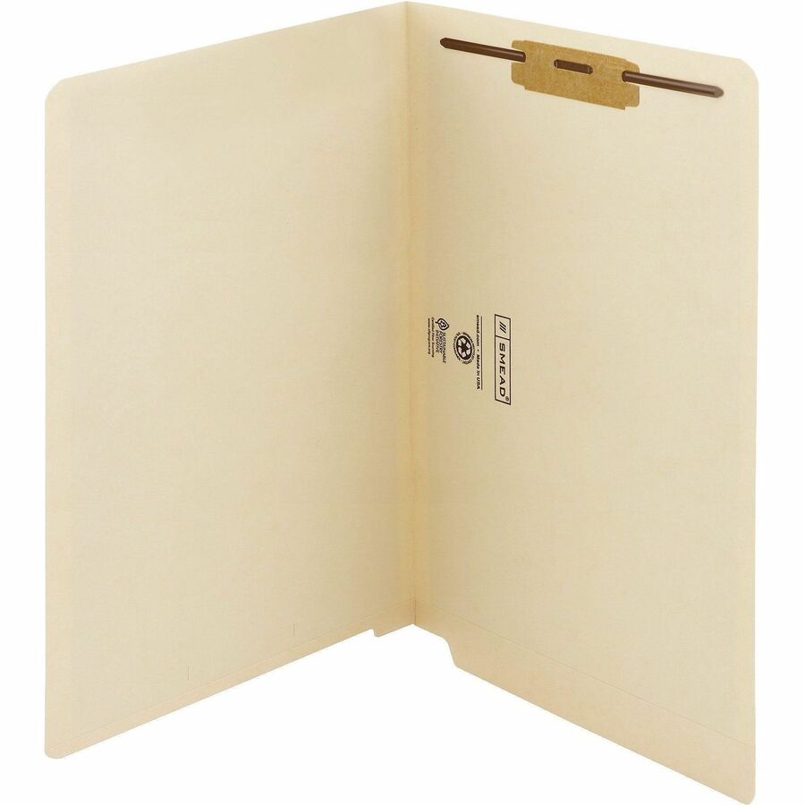 End Tab Fastener Folders with Reinforced Straight Tabs, 11-pt Manila, 1 Fastener, Legal Size, Manila Exterior, 50/Box