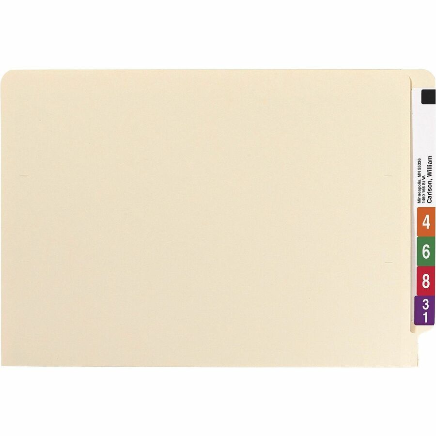 End Tab Fastener Folders with Reinforced Straight Tabs, 11-pt Manila, 1 Fastener, Legal Size, Manila Exterior, 50/Box
