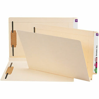 End Tab W-Fold Fastener Folders with Reinforced Tabs, 1.5" Expansion, 2 Fasteners, Legal Size, Manila, 50/Box
