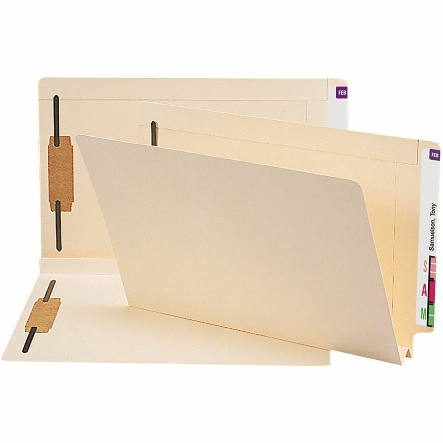 End Tab W-Fold Fastener Folders with Reinforced Tabs, 1.5" Expansion, 2 Fasteners, Legal Size, Manila, 50/Box