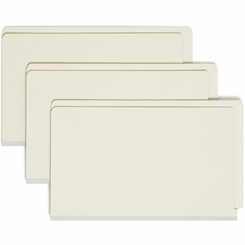 End Tab Pressboard Classification Folders, Two SafeSHIELD Coated Fasteners, 1" Expansion, Legal Size, Gray-Green, 25/Box