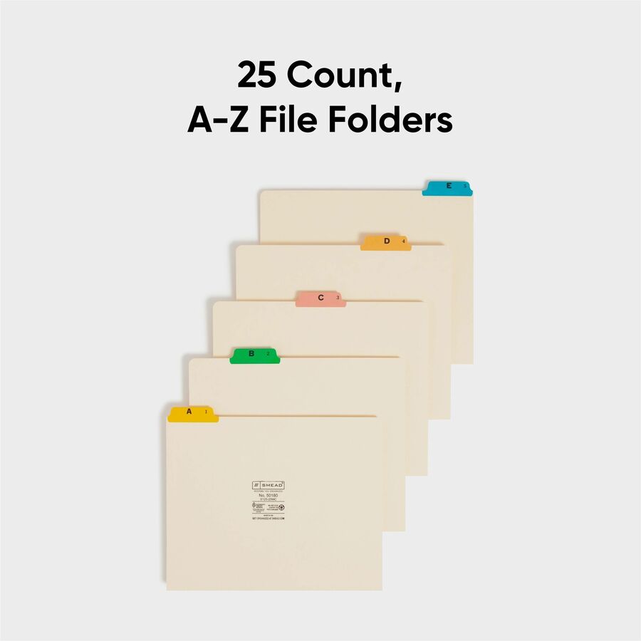 Alphabetic Top Tab Indexed File Guide Set, 1/5-Cut Top Tab, A to Z, 8.5 x 11, Manila, 25/Set
