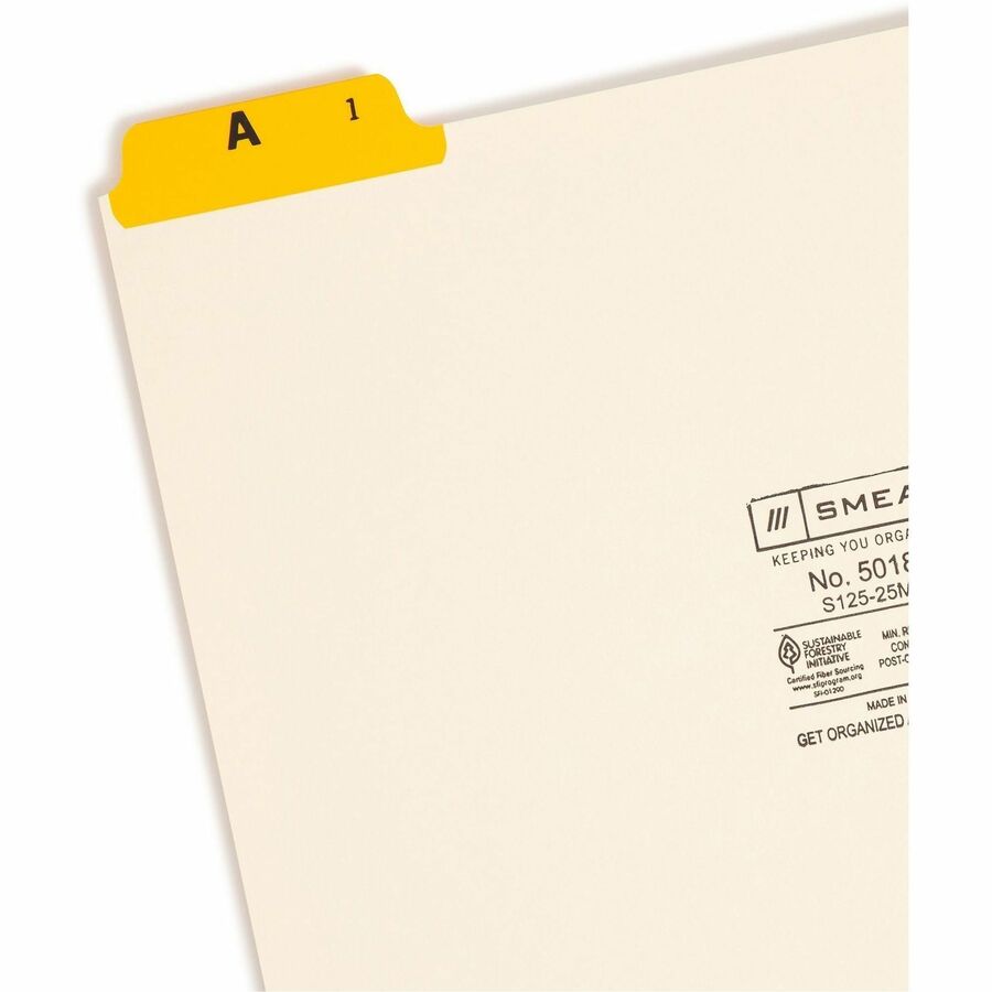 Alphabetic Top Tab Indexed File Guide Set, 1/5-Cut Top Tab, A to Z, 8.5 x 11, Manila, 25/Set