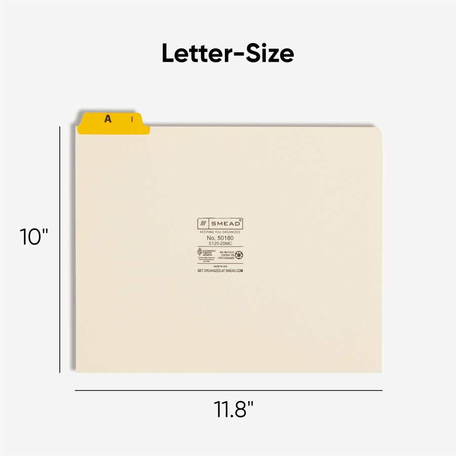 Alphabetic Top Tab Indexed File Guide Set, 1/5-Cut Top Tab, A to Z, 8.5 x 11, Manila, 25/Set