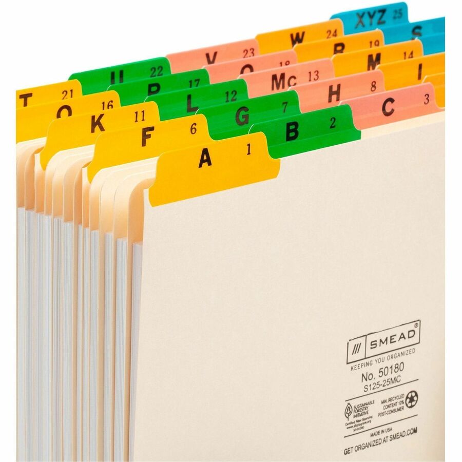 Alphabetic Top Tab Indexed File Guide Set, 1/5-Cut Top Tab, A to Z, 8.5 x 11, Manila, 25/Set