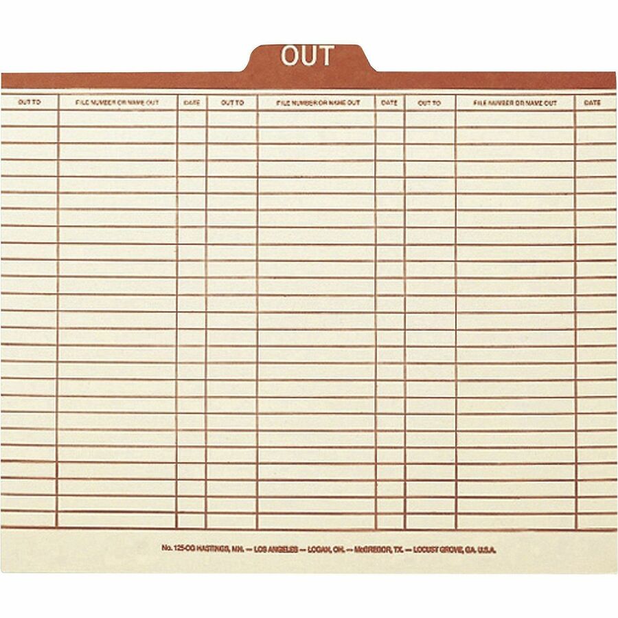 Manila Out Guides, Printed Form Style, 1/5-Cut Top Tab, Out, 8.5 X 14, Manila, 100/box