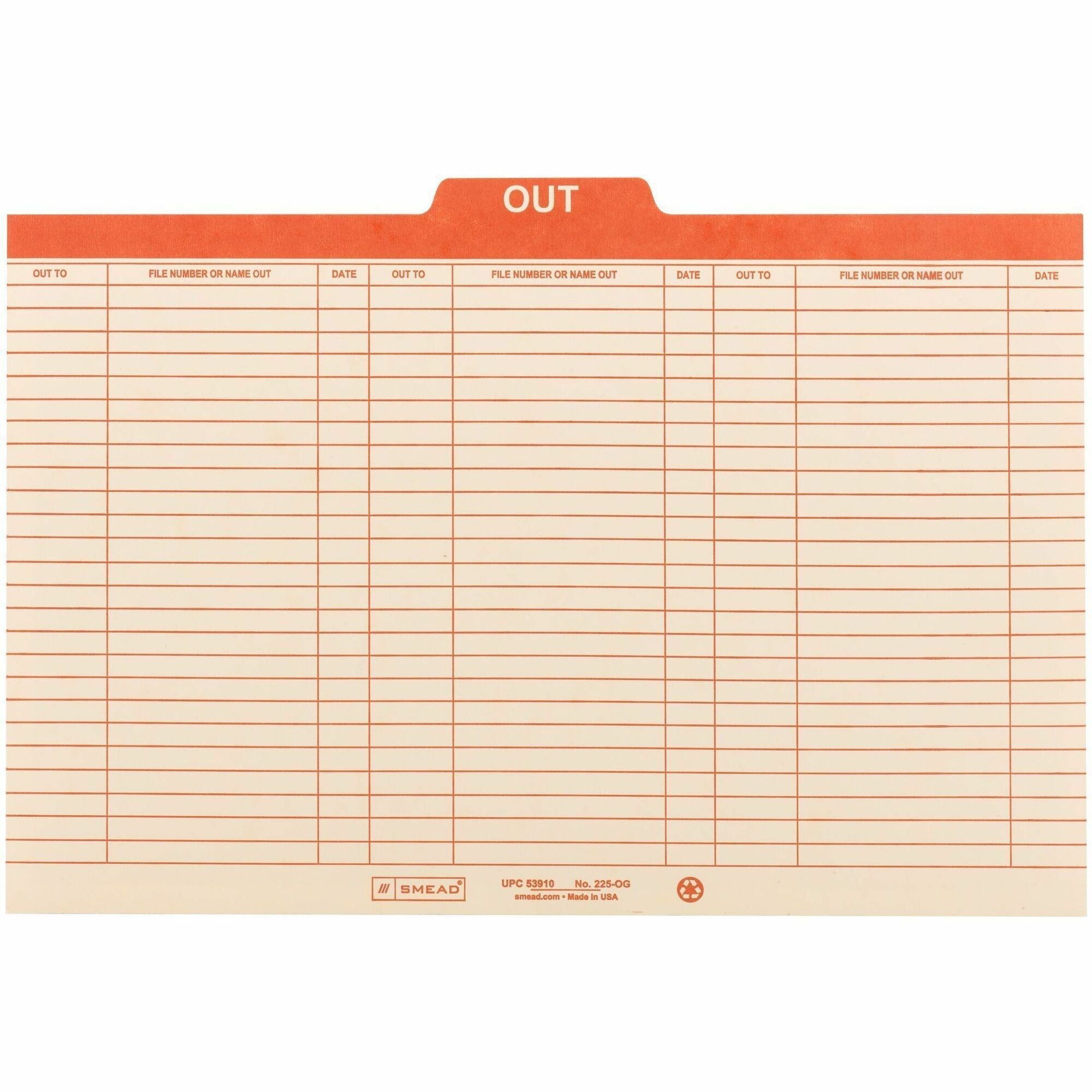 Manila Out Guides, Printed Form Style, 1/5-Cut Top Tab, Out, 8.5 X 14, Manila, 100/box