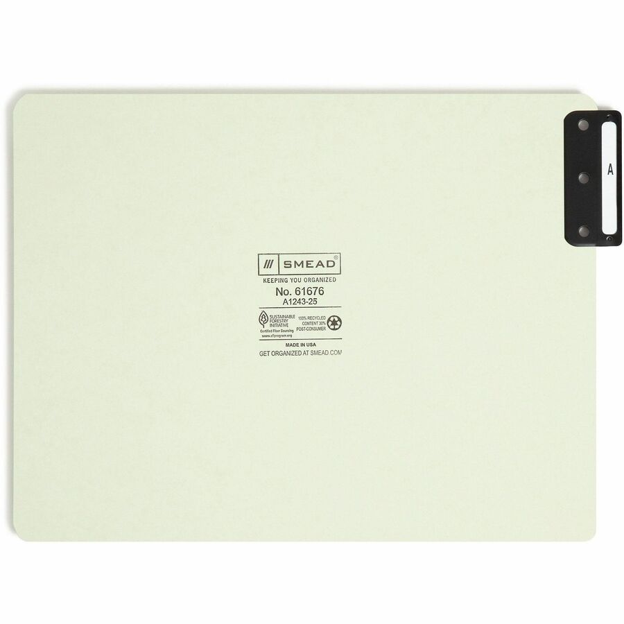 Smead 100% Recycled Filing Guides with Vertical Extra-Wide Blank Tab - Printed Tab(s) - Character - A-Z - 25 Tab(s)/Set0.50" Tab Width - Letter - Gray Metal, Green Pressboard Tab(s) - Recycled - 25 / Set