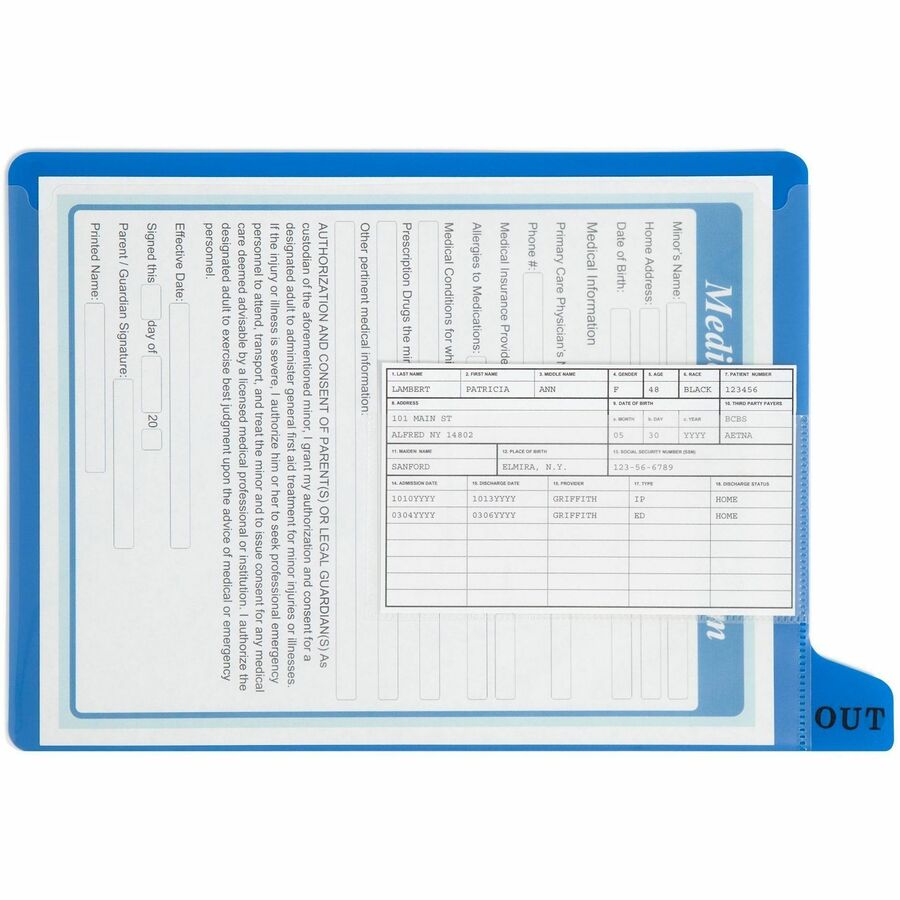 Colored Poly Out Guides with Pockets, 1/3-Cut End Tab, Out, 8.5 x 11, Blue, 25/Box