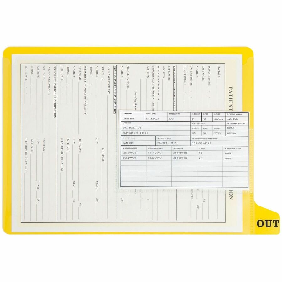 Colored Poly Out Guides with Pockets, 1/3-Cut End Tab, Out, 8.5 x 11, Yellow, 25/Box