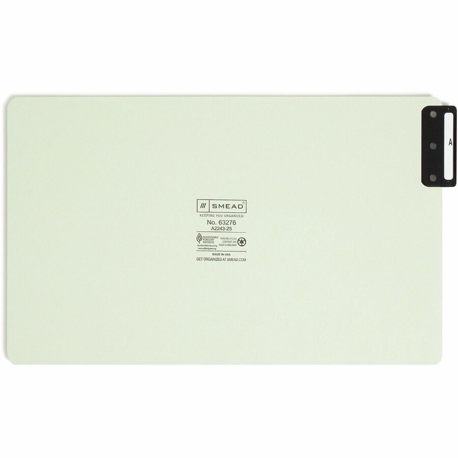 100% Recycled End Tab Pressboard Guides with Metal Tabs, 1/3-Cut End Tab, A to Z, 8.5 x 14, Green, 25/Set