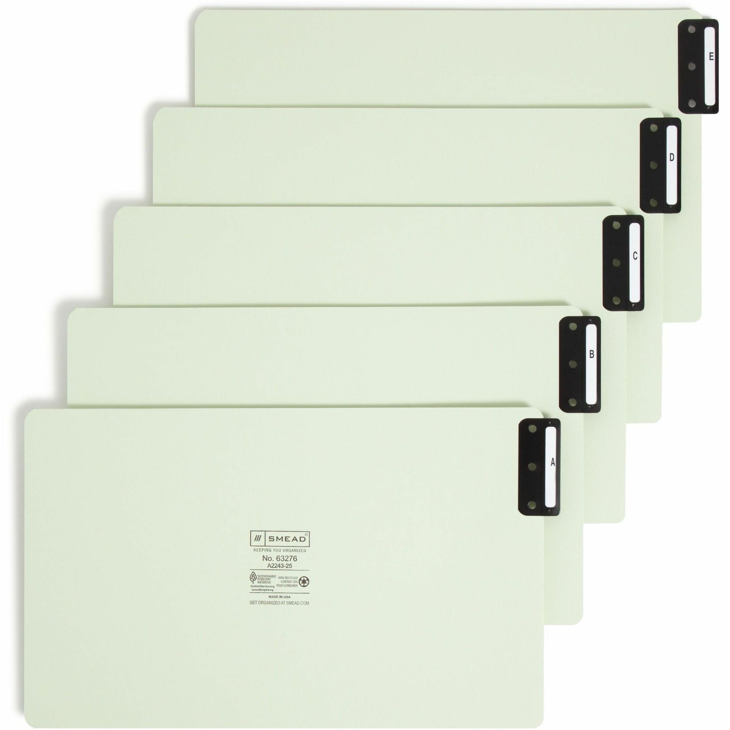100% Recycled End Tab Pressboard Guides with Metal Tabs, 1/3-Cut End Tab, A to Z, 8.5 x 14, Green, 25/Set