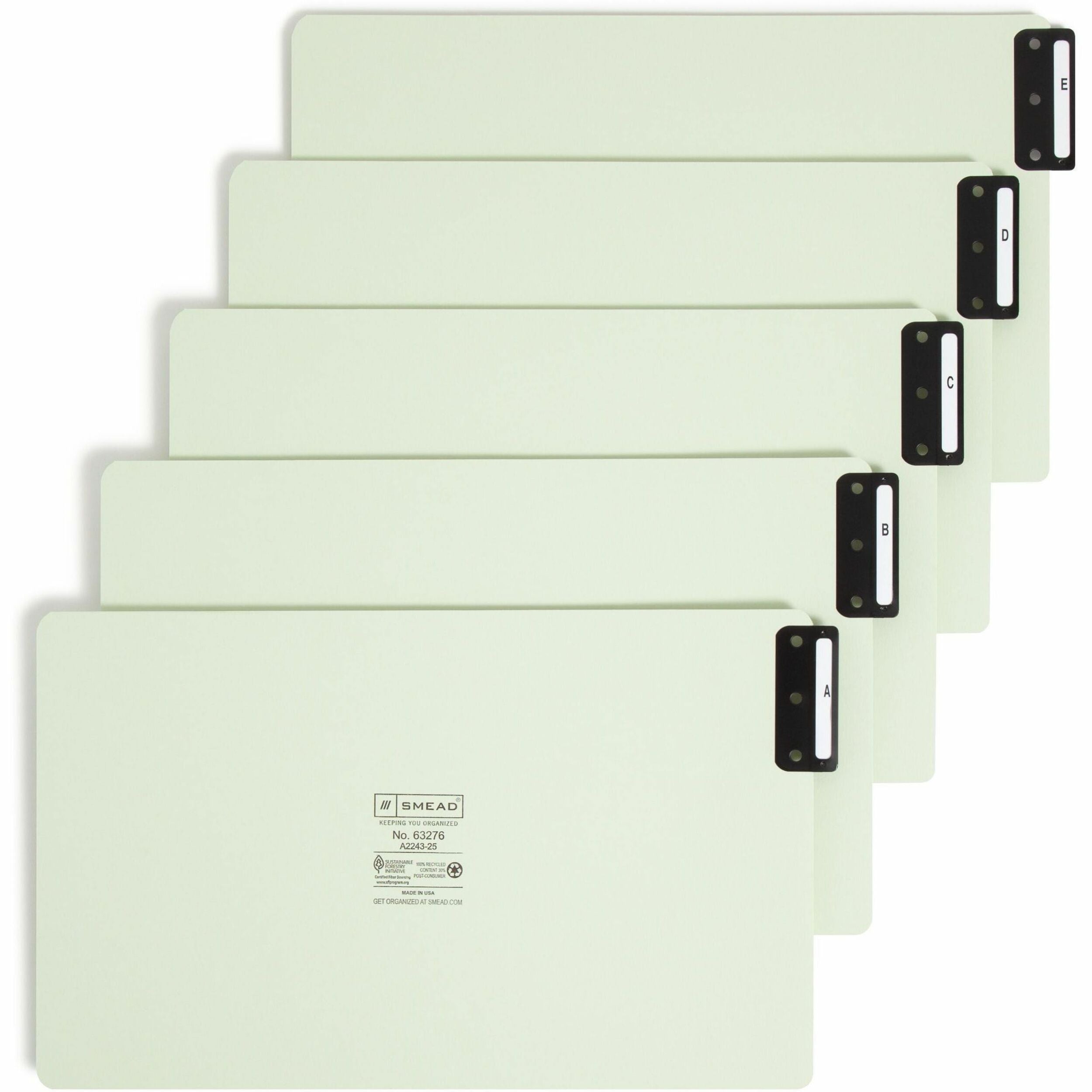 100% Recycled End Tab Pressboard Guides with Metal Tabs, 1/3-Cut End Tab, A to Z, 8.5 x 14, Green, 25/Set