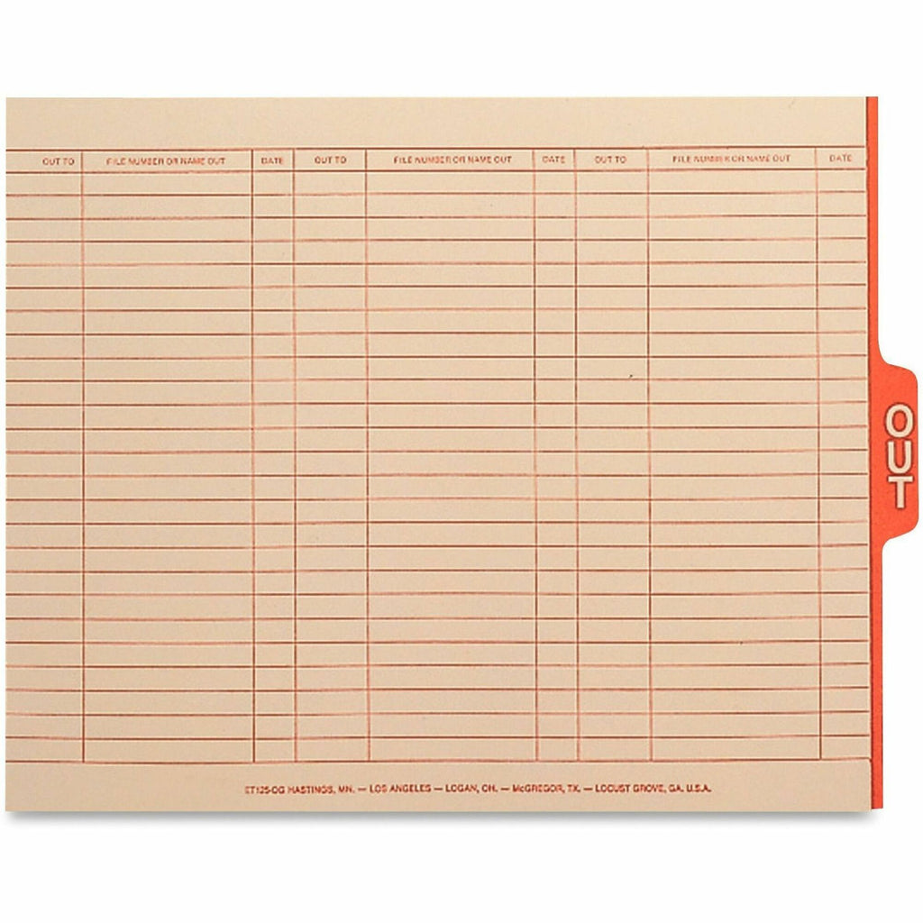 Smead End Tab Manila Out Guides with Printed Form - Printed OUT - 5 Tab(s)/Set - 15.25" Divider Width x 9.50" Divider Length - Manila Vinyl Tab - 100 / Box - 