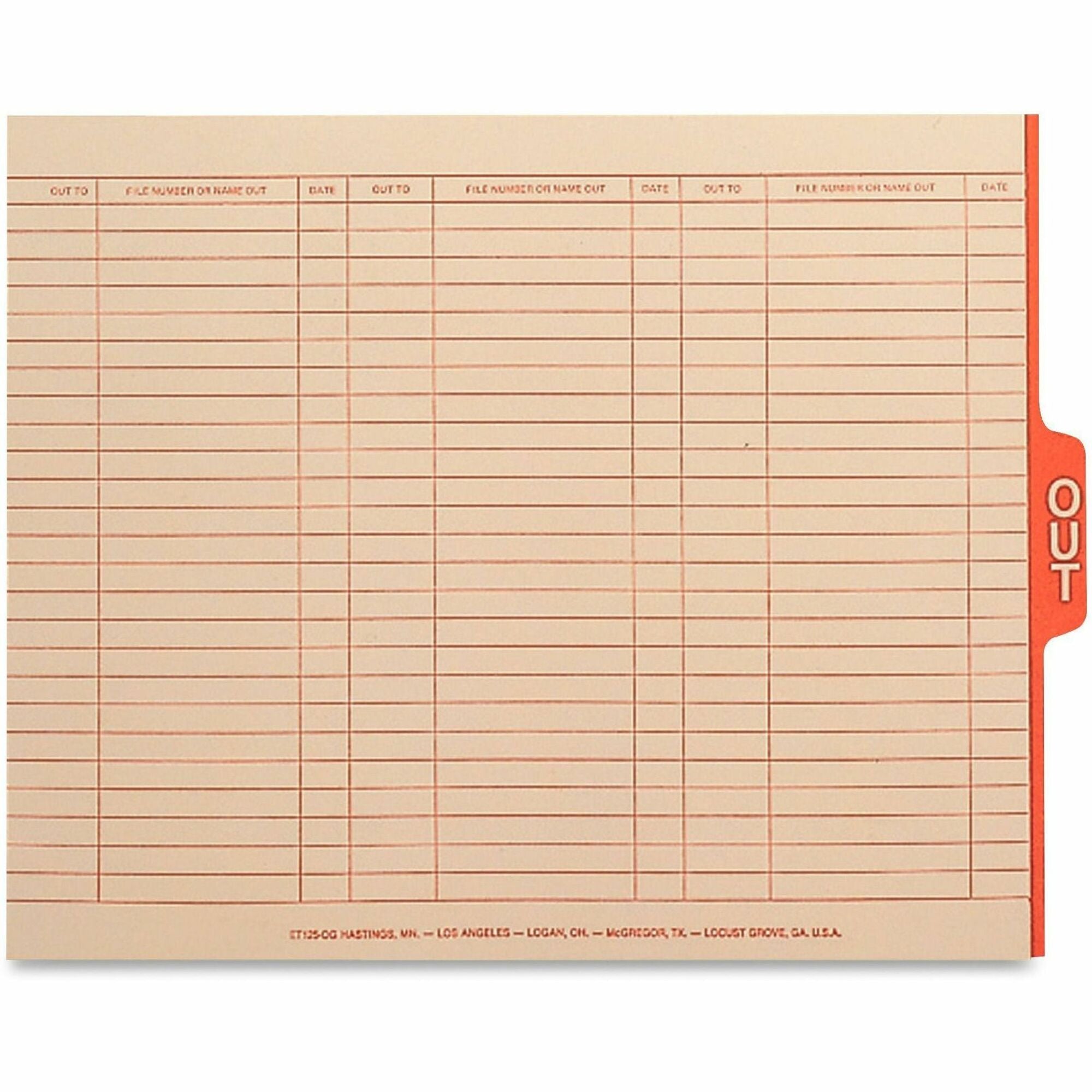 Smead End Tab Manila Out Guides with Printed Form - Printed OUT - 5 Tab(s)/Set - 15.25" Divider Width x 9.50" Divider Length - Manila Vinyl Tab - 100 / Box - 