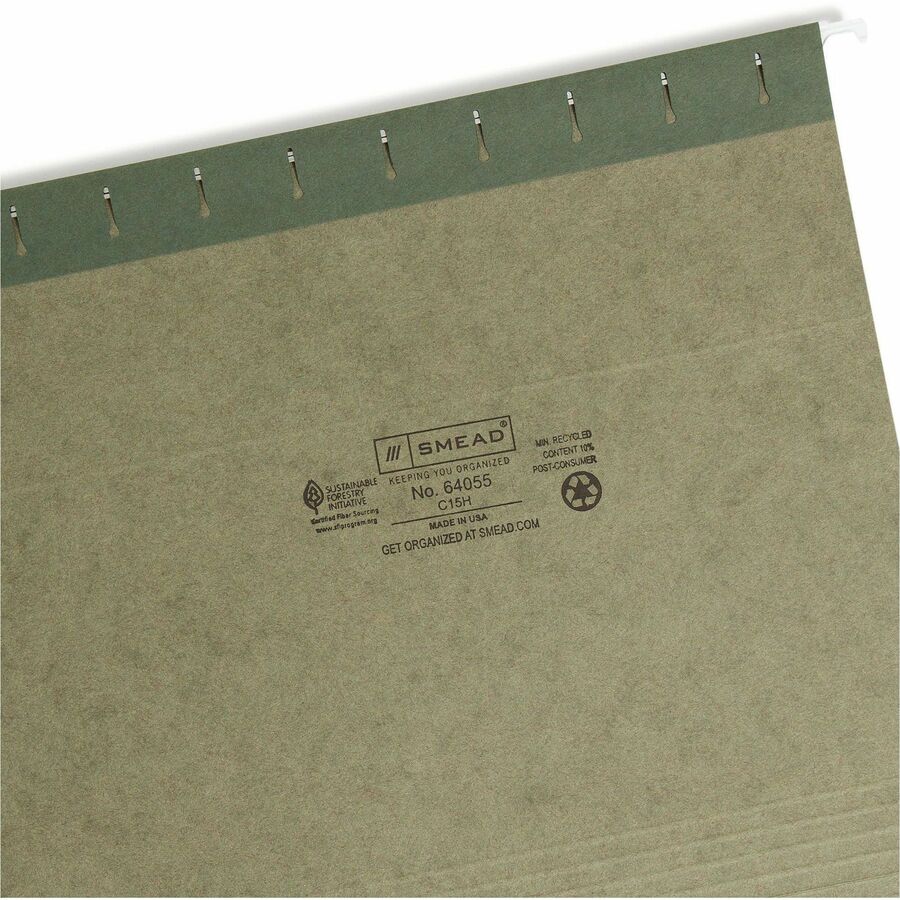 Hanging Folders, Letter Size, 1/5-Cut Tabs, Standard Green, 25/Box