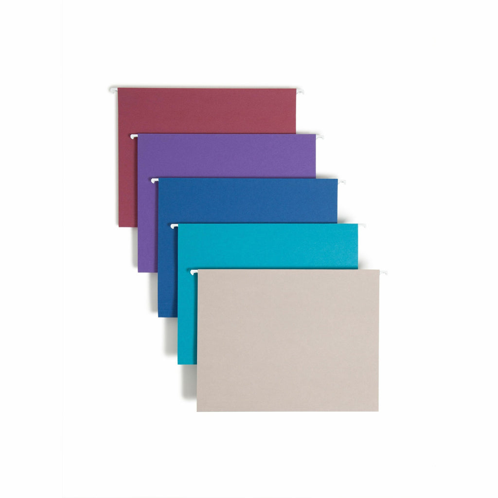 Colored Hanging File Folders with 1/5 Cut Tabs, Letter Size, 1/5-Cut Tabs, Assorted Jewel Tone Colors, 25/Box