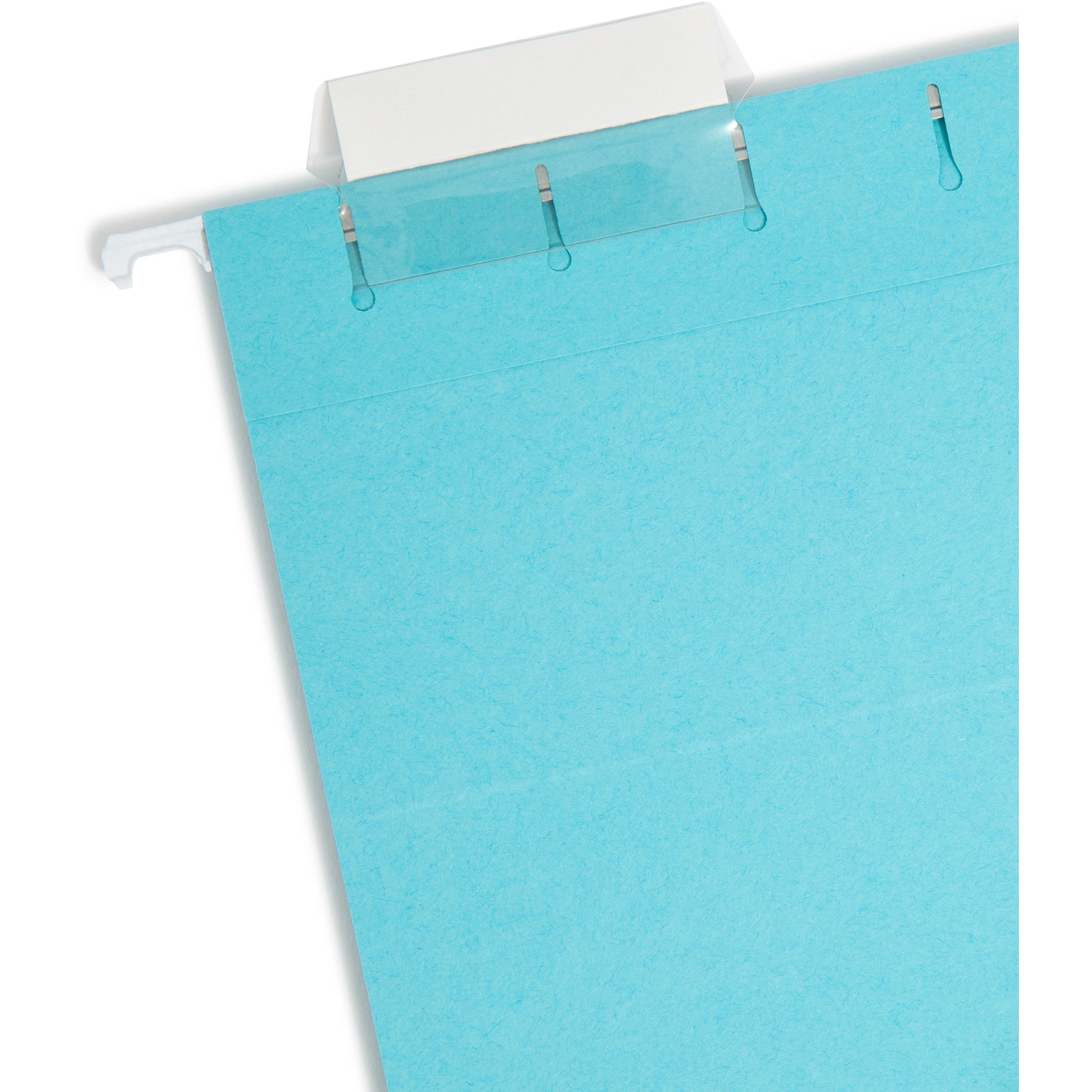 Smead Colored 1/5 Tab Cut Letter Recycled Hanging Folder - 8 1/2" x 11" - Top Tab Location - Assorted Position Tab Position - Aqua - 10% Recycled - 25 / Box - 3