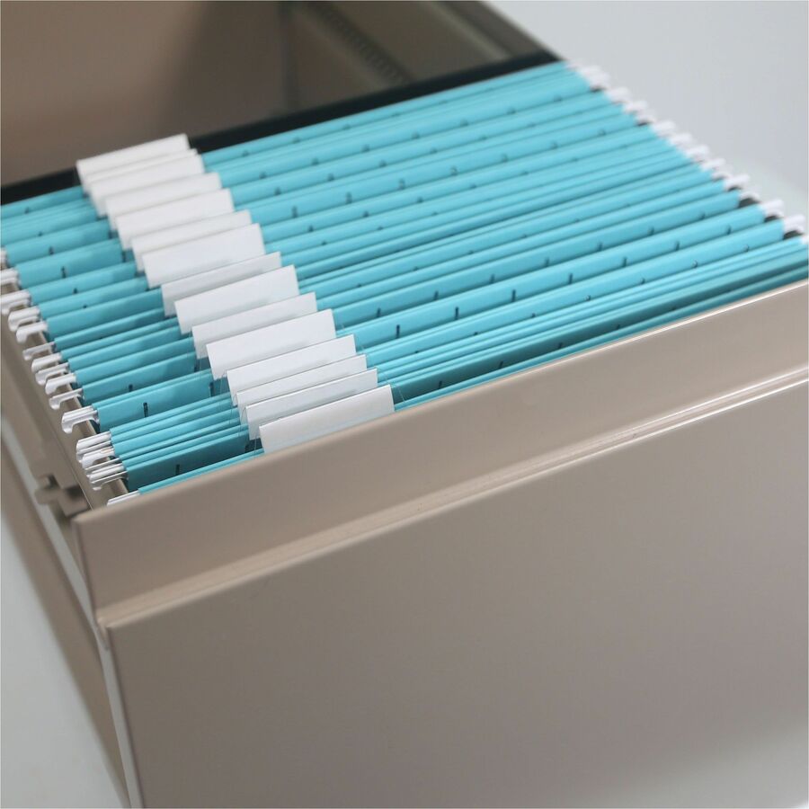 Smead Colored 1/5 Tab Cut Letter Recycled Hanging Folder - 8 1/2" x 11" - Top Tab Location - Assorted Position Tab Position - Aqua - 10% Recycled - 25 / Box