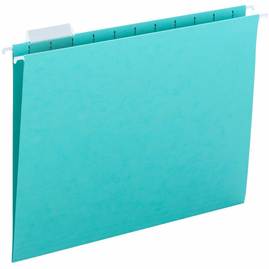 Smead Colored 1/5 Tab Cut Letter Recycled Hanging Folder - 8 1/2" x 11" - Top Tab Location - Assorted Position Tab Position - Aqua - 10% Recycled - 25 / Box
