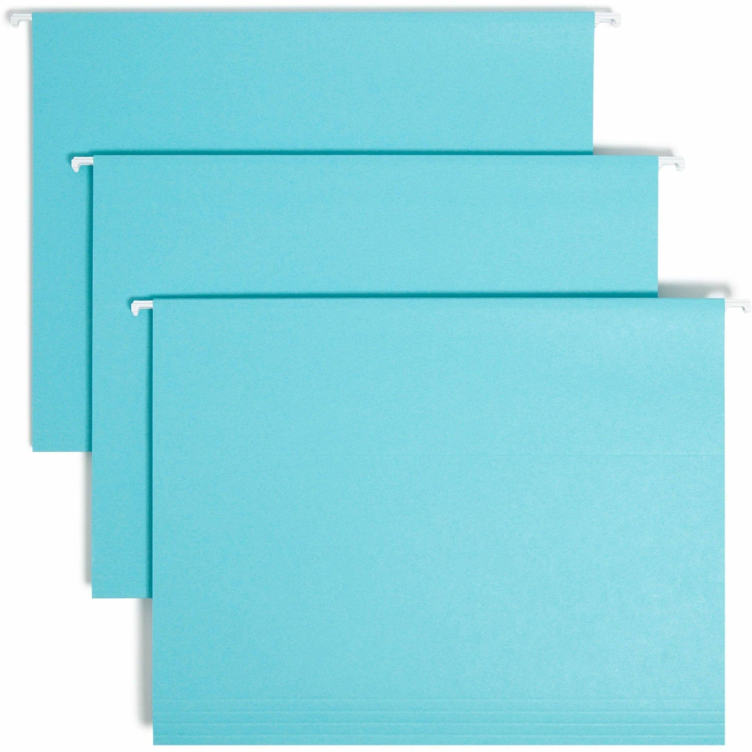 Smead Colored 1/5 Tab Cut Letter Recycled Hanging Folder - 8 1/2" x 11" - Top Tab Location - Assorted Position Tab Position - Aqua - 10% Recycled - 25 / Box - 1