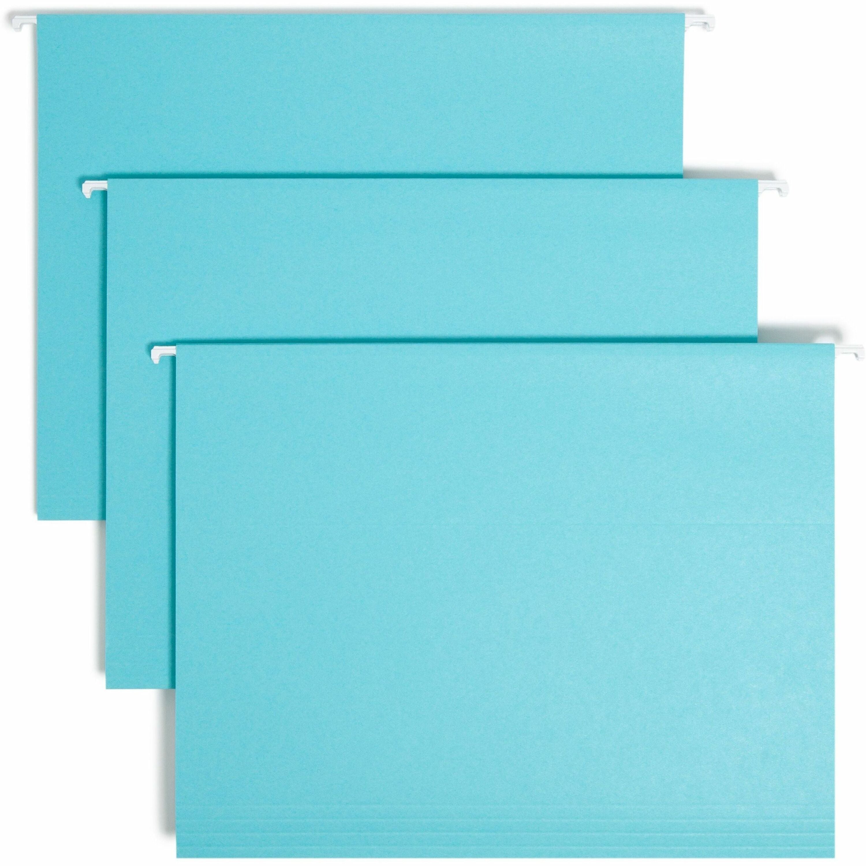 Smead Colored 1/5 Tab Cut Letter Recycled Hanging Folder - 8 1/2" x 11" - Top Tab Location - Assorted Position Tab Position - Aqua - 10% Recycled - 25 / Box - 1