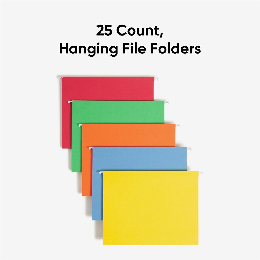Colored Hanging File Folders with 1/5 Cut Tabs, Letter Size, 1/5-Cut Tabs, Assorted Bright Colors, 25/Box