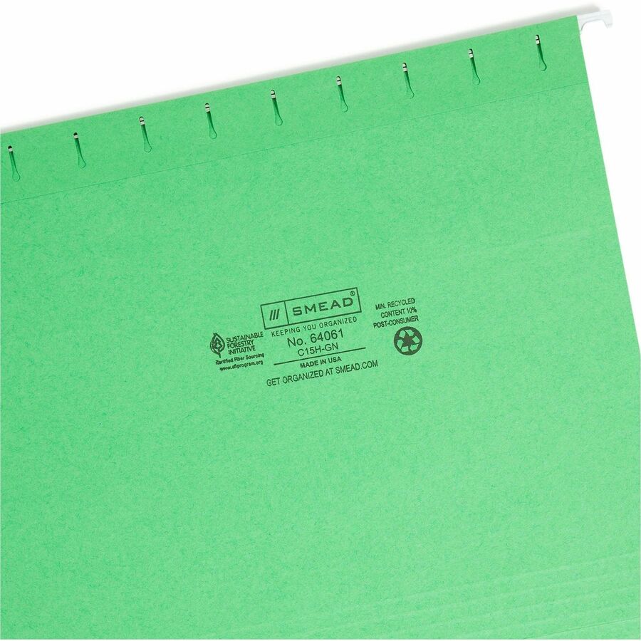 Colored Hanging File Folders with 1/5 Cut Tabs, Letter Size, 1/5-Cut Tabs, Green, 25/Box
