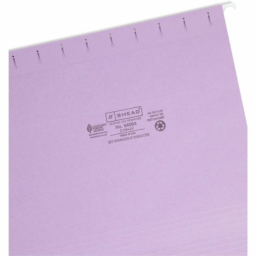 Colored Hanging File Folders with 1/5 Cut Tabs, Letter Size, 1/5-Cut Tabs, Lavender, 25/Box
