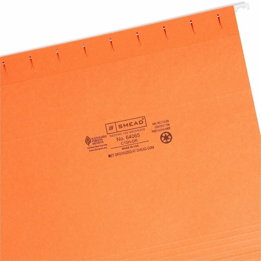 Colored Hanging File Folders with 1/5 Cut Tabs, Letter Size, 1/5-Cut Tabs, Orange, 25/Box