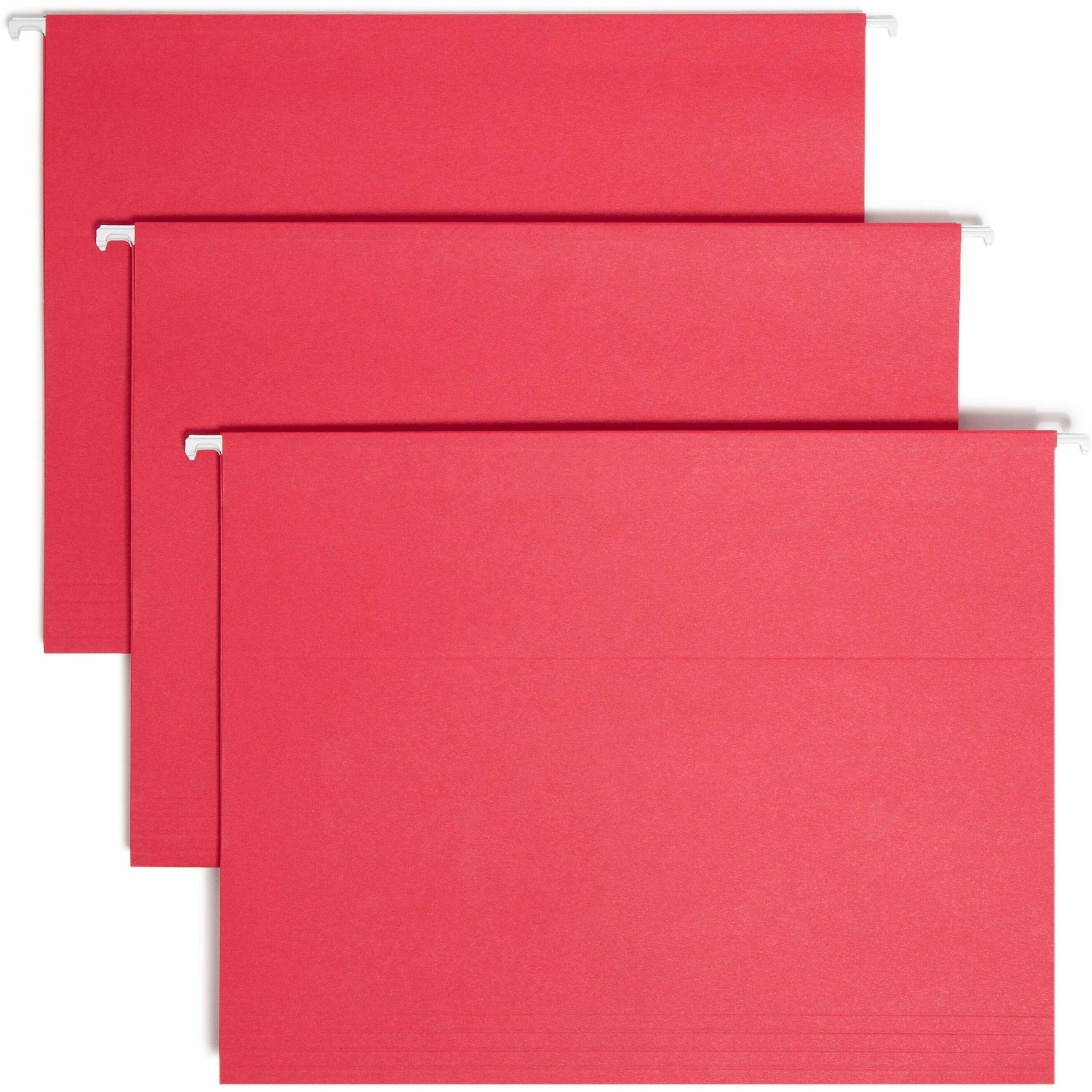 Colored Hanging File Folders with 1/5 Cut Tabs, Letter Size, 1/5-Cut Tabs, Red, 25/Box