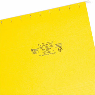 Colored Hanging File Folders with 1/5 Cut Tabs, Letter Size, 1/5-Cut Tabs, Yellow, 25/Box