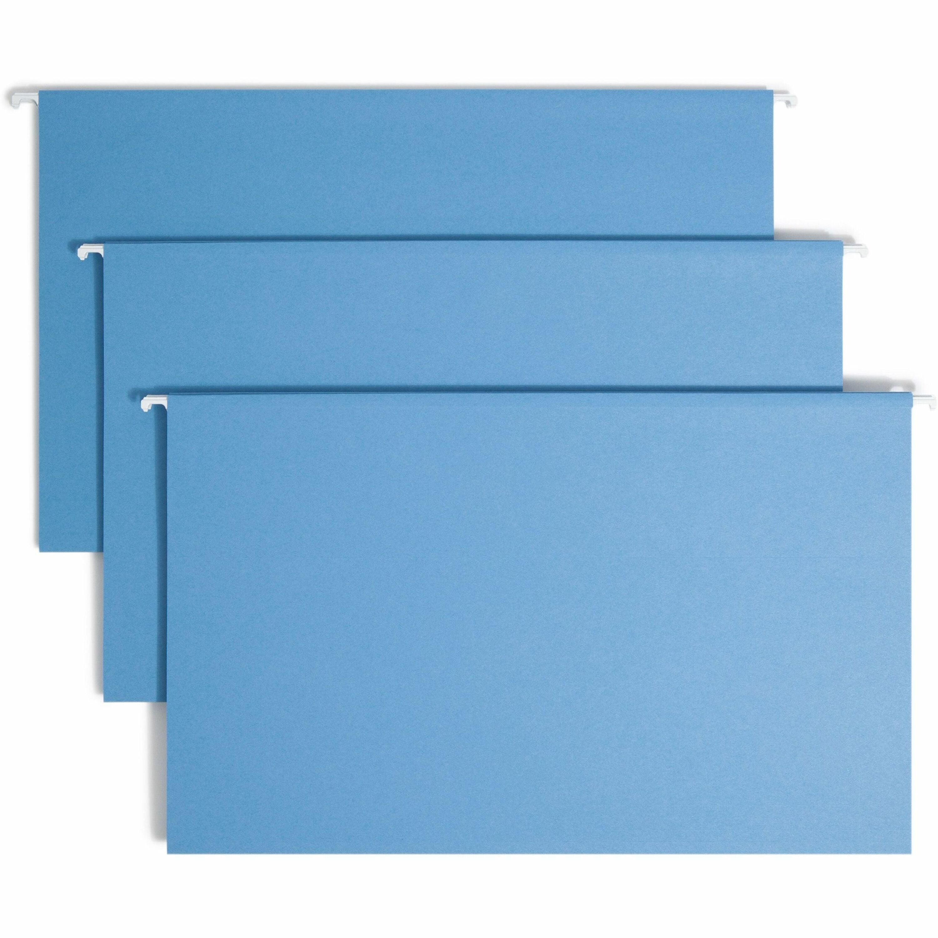 smead-colored-1-5-tab-cut-legal-recycled-hanging-folder-8-1-2-x-14-top-tab-location-assorted-position-tab-position-vinyl-blue-10%-recycled-25-box_smd64160 - 1