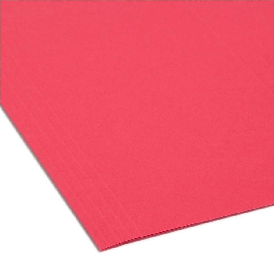Smead Colored 1/5 Tab Cut Legal Recycled Hanging Folder - 8 1/2" x 14" - Top Tab Location - Assorted Position Tab Position - Vinyl - Red - 10% Recycled - 25 / Box