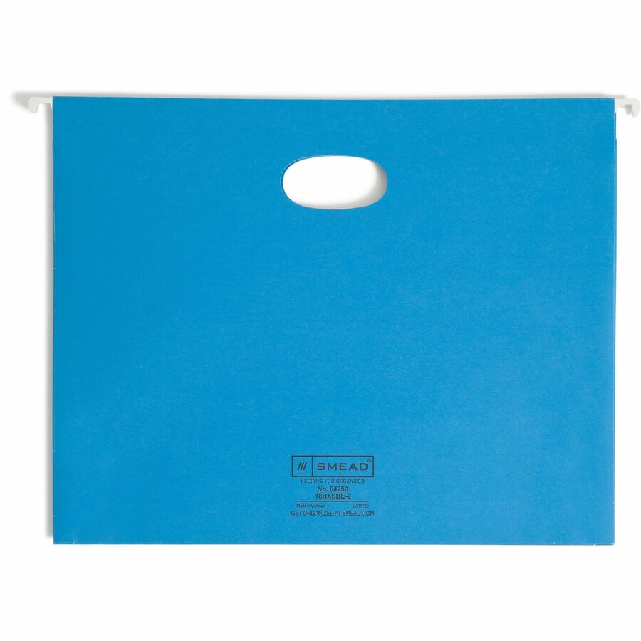 Hanging Pockets with Full-Height Gusset, 1 Section, 2" Capacity, Letter Size, 1/5-Cut Tabs, Sky Blue, 25/Box