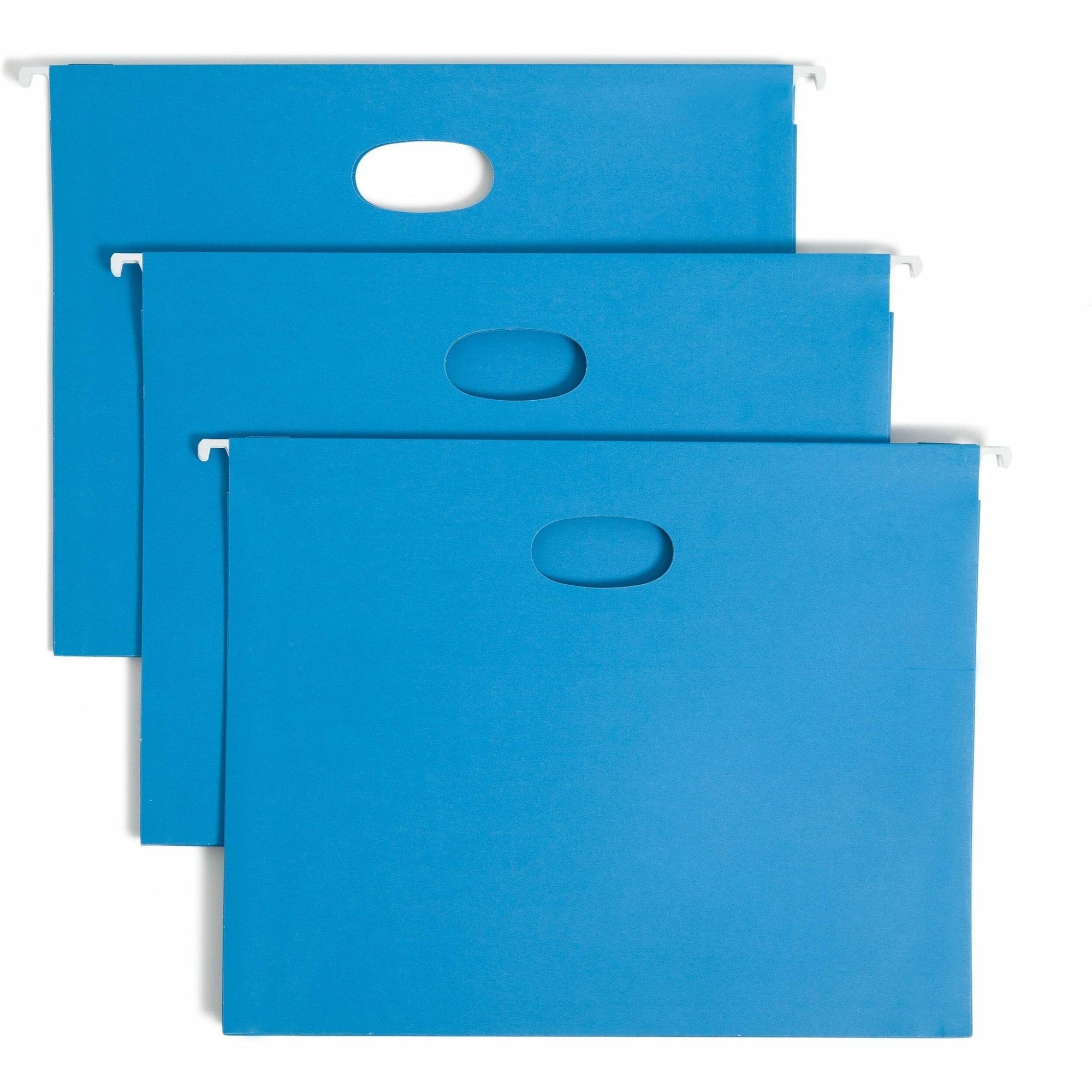 Hanging Pockets with Full-Height Gusset, 1 Section, 2" Capacity, Letter Size, 1/5-Cut Tabs, Sky Blue, 25/Box