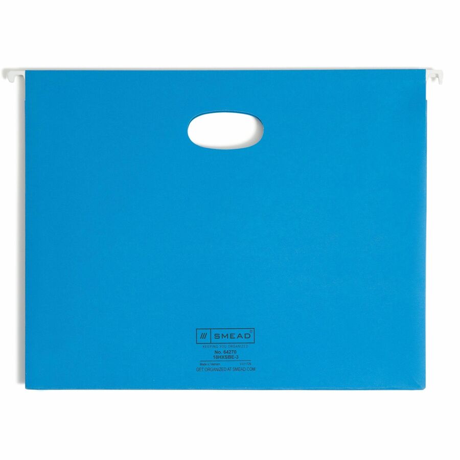 Hanging Pockets with Full-Height Gusset, 1 Section, 3" Capacity, Letter Size, 1/5-Cut Tabs, Sky Blue, 25/Box