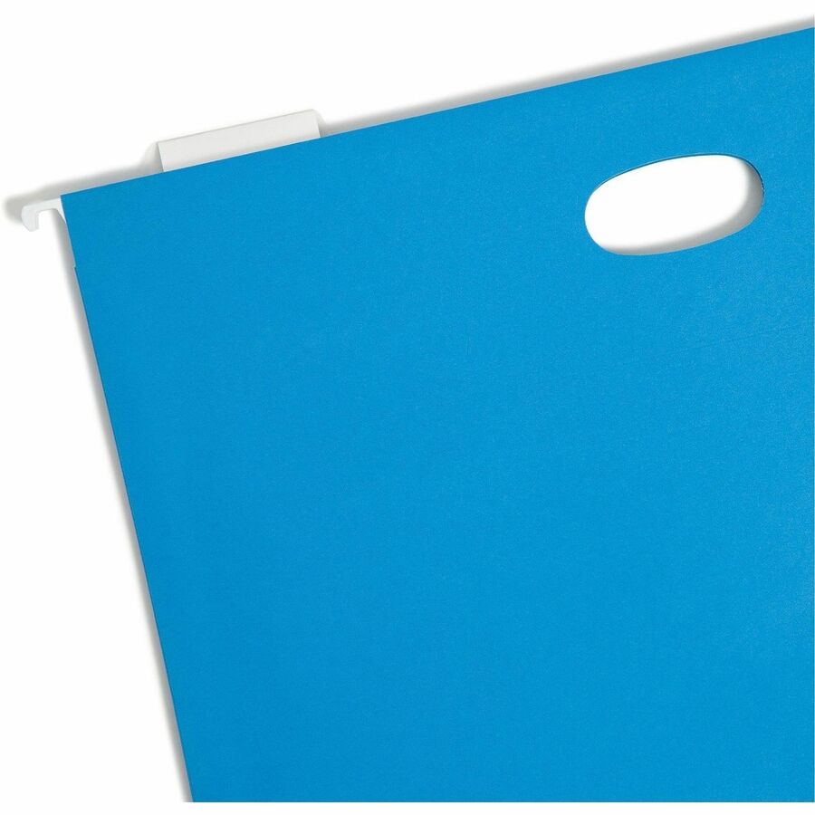 Hanging Pockets with Full-Height Gusset, 1 Section, 3" Capacity, Legal Size, 1/5-Cut Tabs, Sky Blue, 25/Box