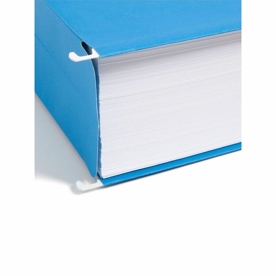 Hanging Pockets with Full-Height Gusset, 1 Section, 3" Capacity, Legal Size, 1/5-Cut Tabs, Sky Blue, 25/Box