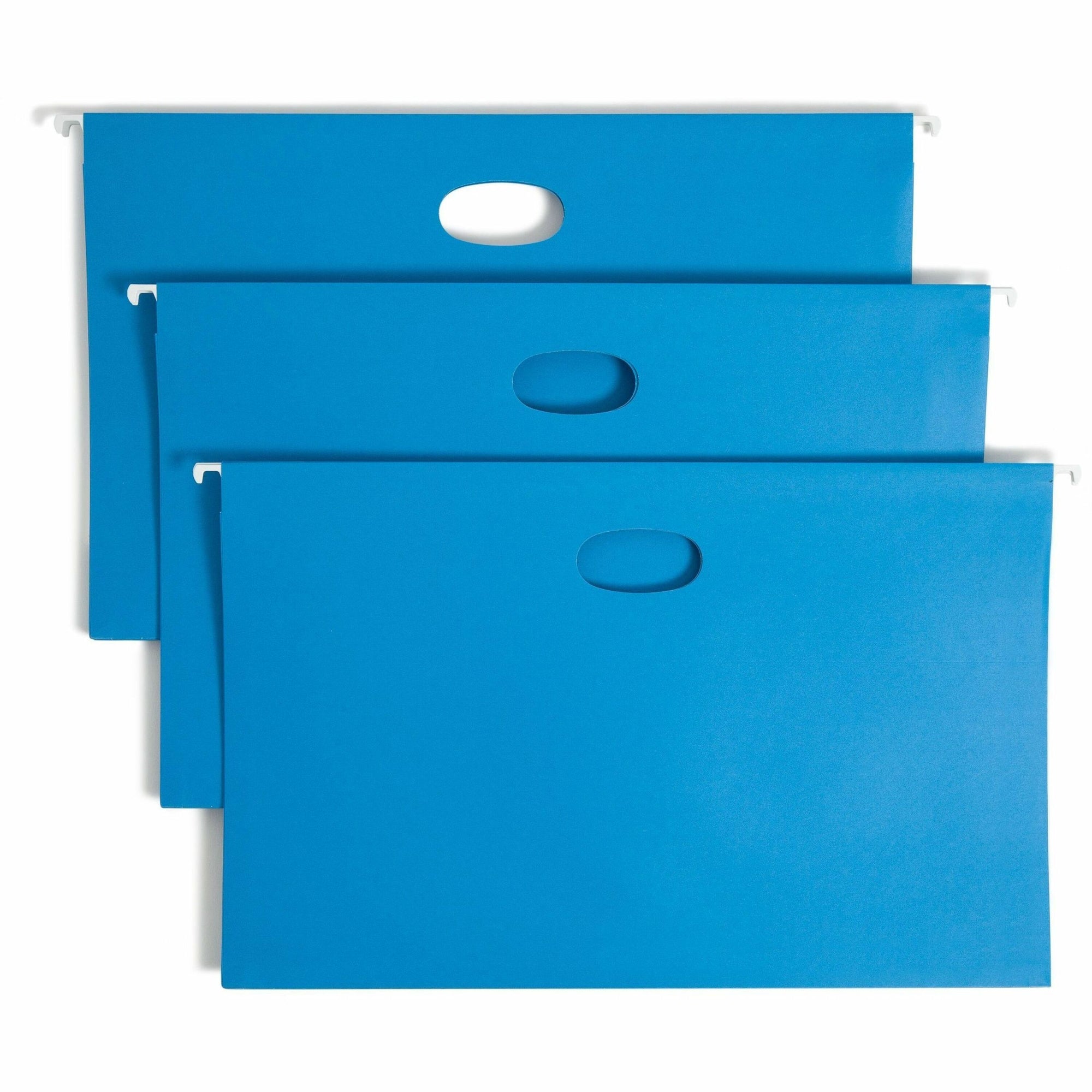 Hanging Pockets with Full-Height Gusset, 1 Section, 3" Capacity, Legal Size, 1/5-Cut Tabs, Sky Blue, 25/Box