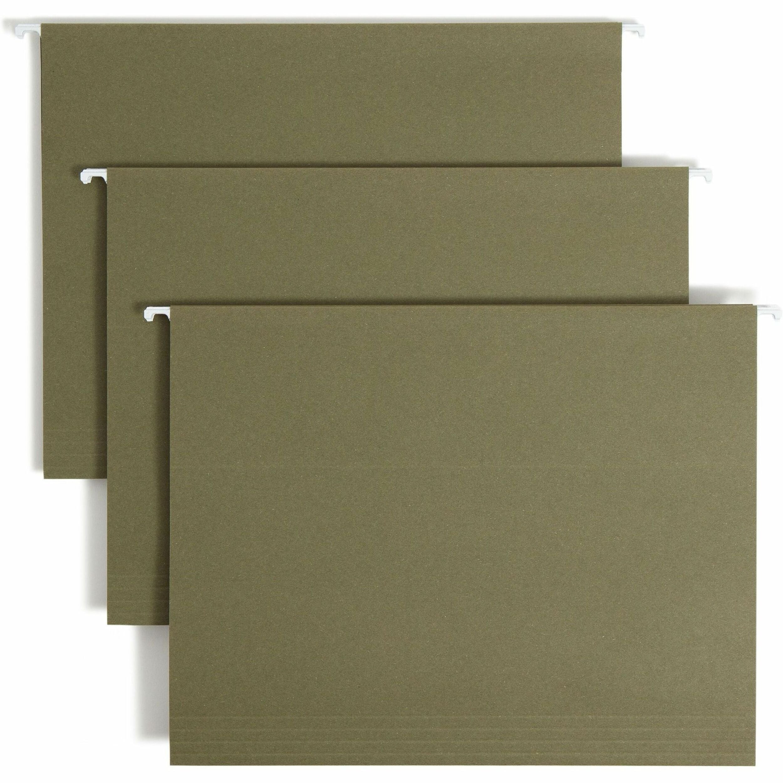 100% Recycled Hanging File Folders, Letter Size, 1/5-Cut Tabs, Standard Green, 25/Box