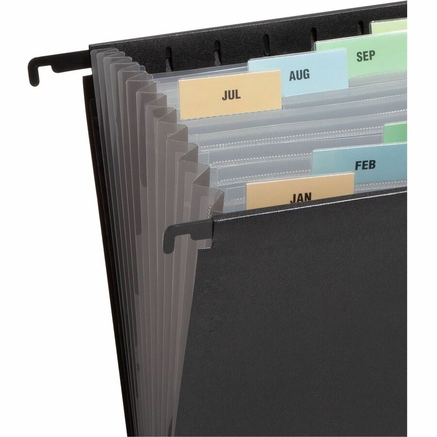 Smead Letter Expanding File - 8 1/2" x 11" - 7/8" Expansion - 13 Pocket(s) - 12 Divider(s) - Polypropylene - Black - 1 Each