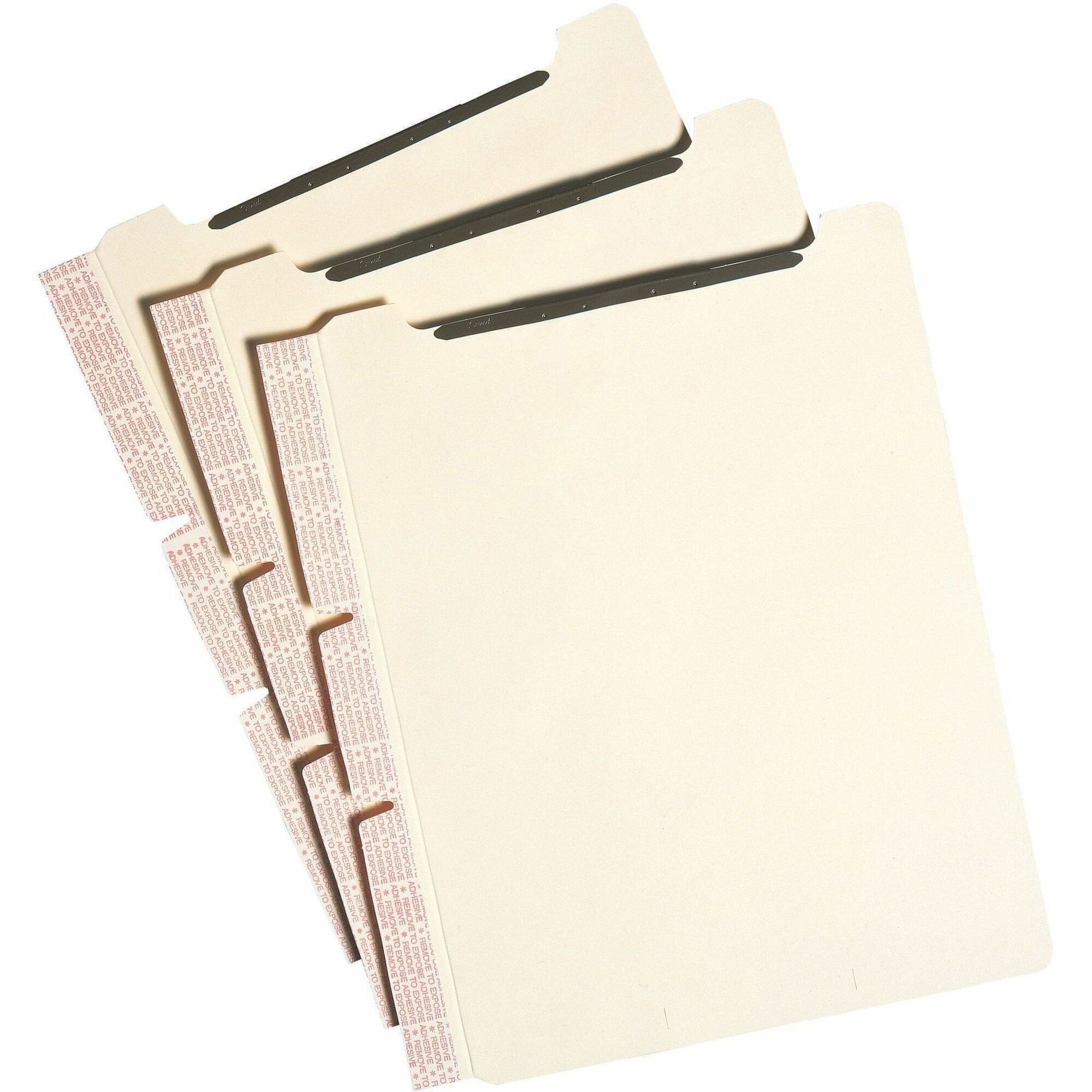 Self-Adhesive Folder Dividers with Twin-Prong Fasteners for Top/End Tab Folders, 1 Fastener, Letter Size, Manila, 25/Pack
