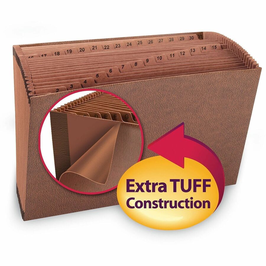 TUFF Expanding Open-Top Stadium File, 31 Sections, 1/31-Cut Tabs, Legal Size, Redrope