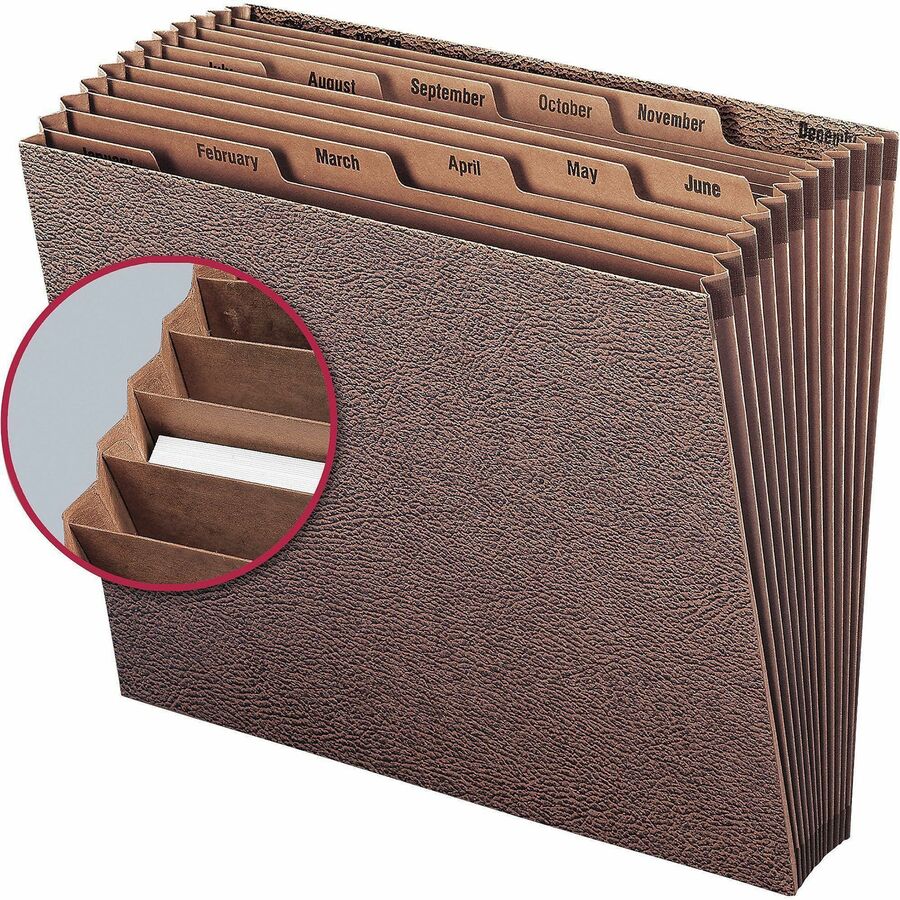 TUFF Expanding Open-Top Stadium File, 12 Sections, 1/12-Cut Tabs, Letter Size, Redrope