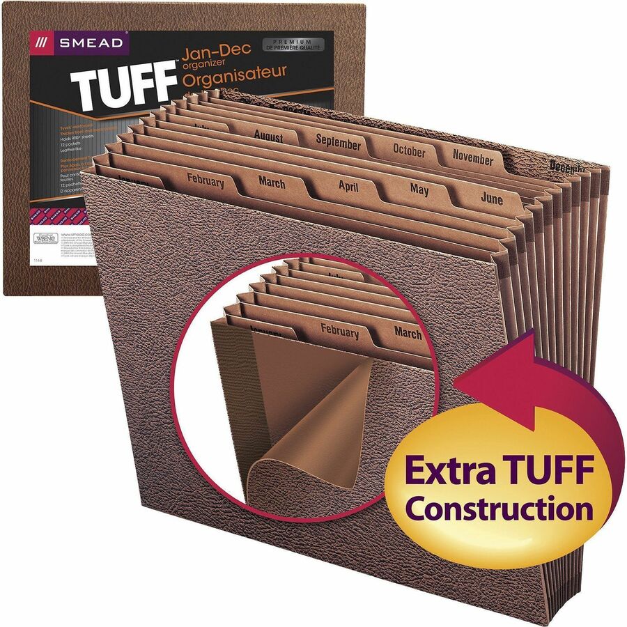 TUFF Expanding Open-Top Stadium File, 12 Sections, 1/12-Cut Tabs, Letter Size, Redrope