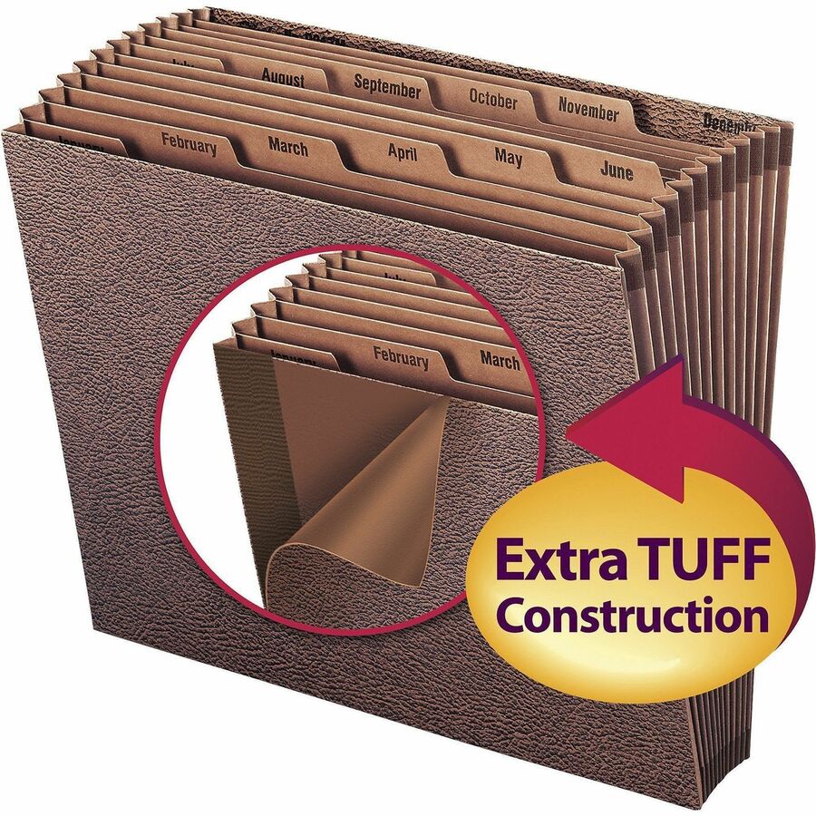 TUFF Expanding Open-Top Stadium File, 12 Sections, 1/12-Cut Tabs, Letter Size, Redrope