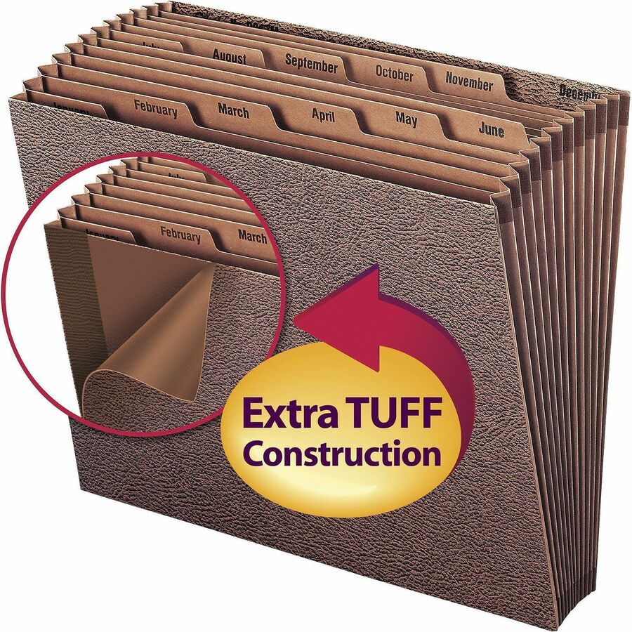 TUFF Expanding Open-Top Stadium File, 12 Sections, 1/12-Cut Tabs, Letter Size, Redrope