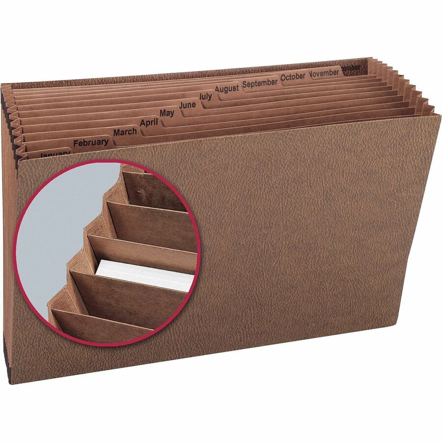 TUFF Expanding Open-Top Stadium File, 12 Sections, 1/12-Cut Tabs, Legal Size, Redrope