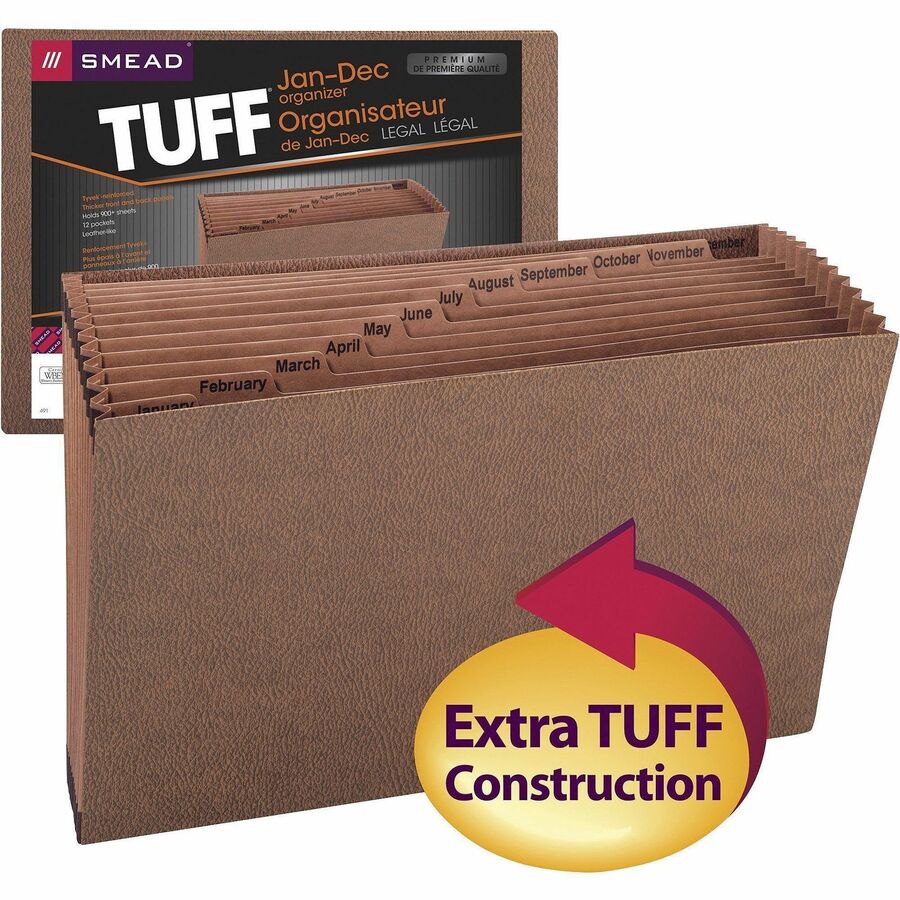 TUFF Expanding Open-Top Stadium File, 12 Sections, 1/12-Cut Tabs, Legal Size, Redrope